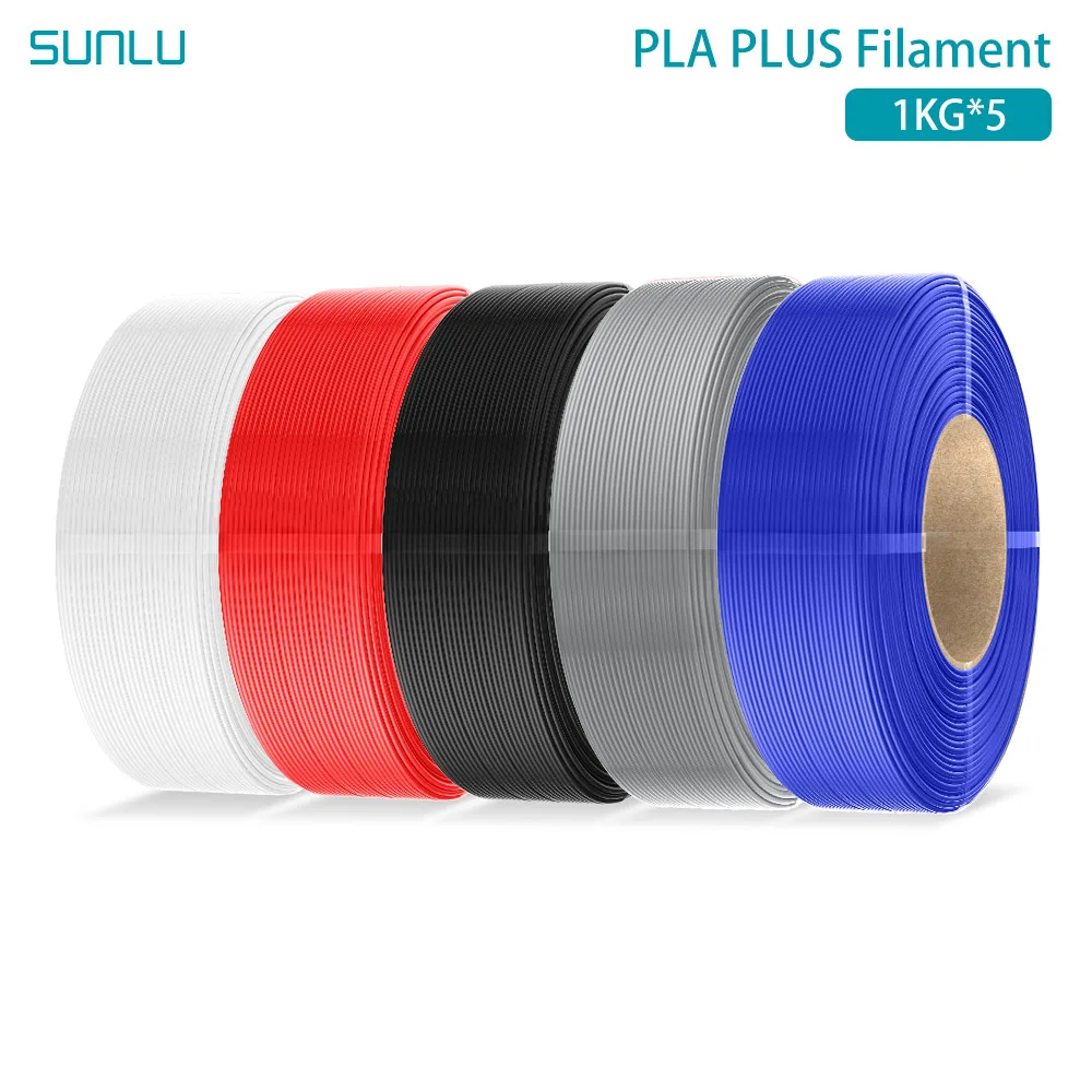 SUNLU PLA PLUS 5KG 3D-Drucker Filament Nachfüllpackung PLA+ 1,75mm 1KG, Wiederverwendbare Spulen Kompatibel mit Bambu Lab A1 Drucker