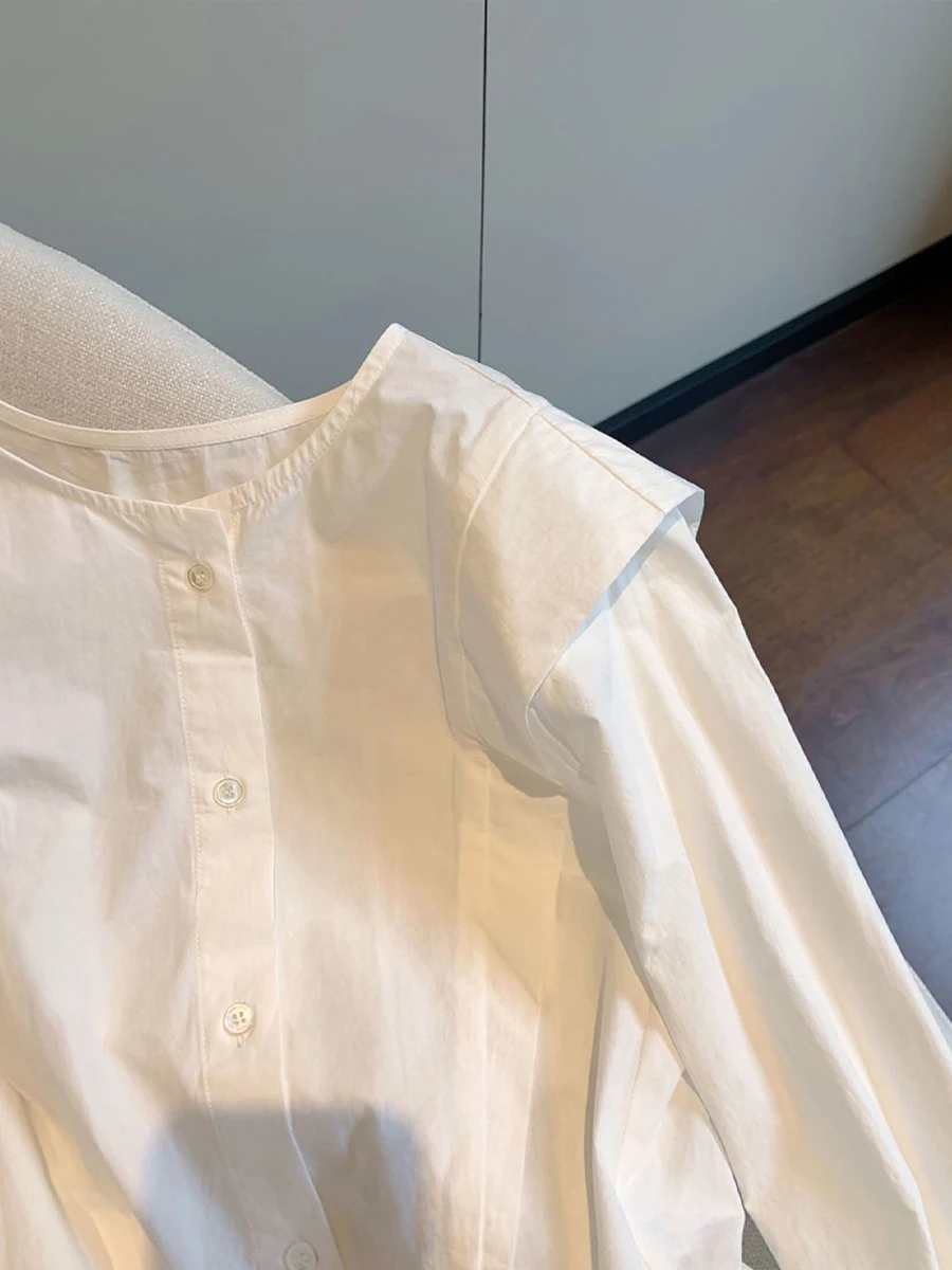 Ele branco longo sve redondo ne irt masculino feminino outono suave sle redução de idade versátil cintura cinching na moda topo