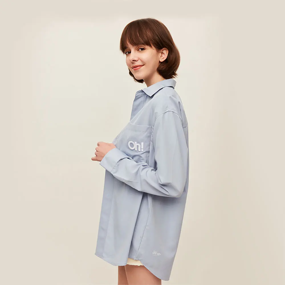 OhSunny Women Sun Protection Oversized Shirts Embroidery Letters Long Sleeve UPF50+ Anti-UV Breathable New Outdoors Tops Blouse