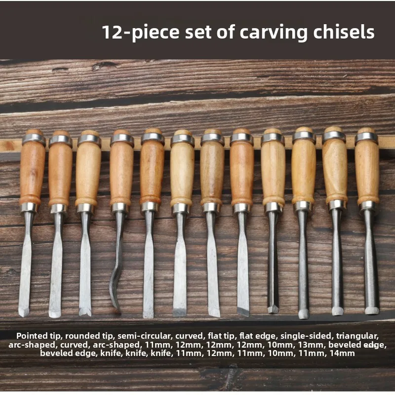 12Pcs Wood Carving Gouge Set Woodworking Root Sculpting Knife Kit with Storage Pouch