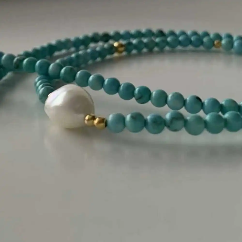 Natural Turquoise Freshwater pearl Beads Necklace pendant Healing Dark Matter