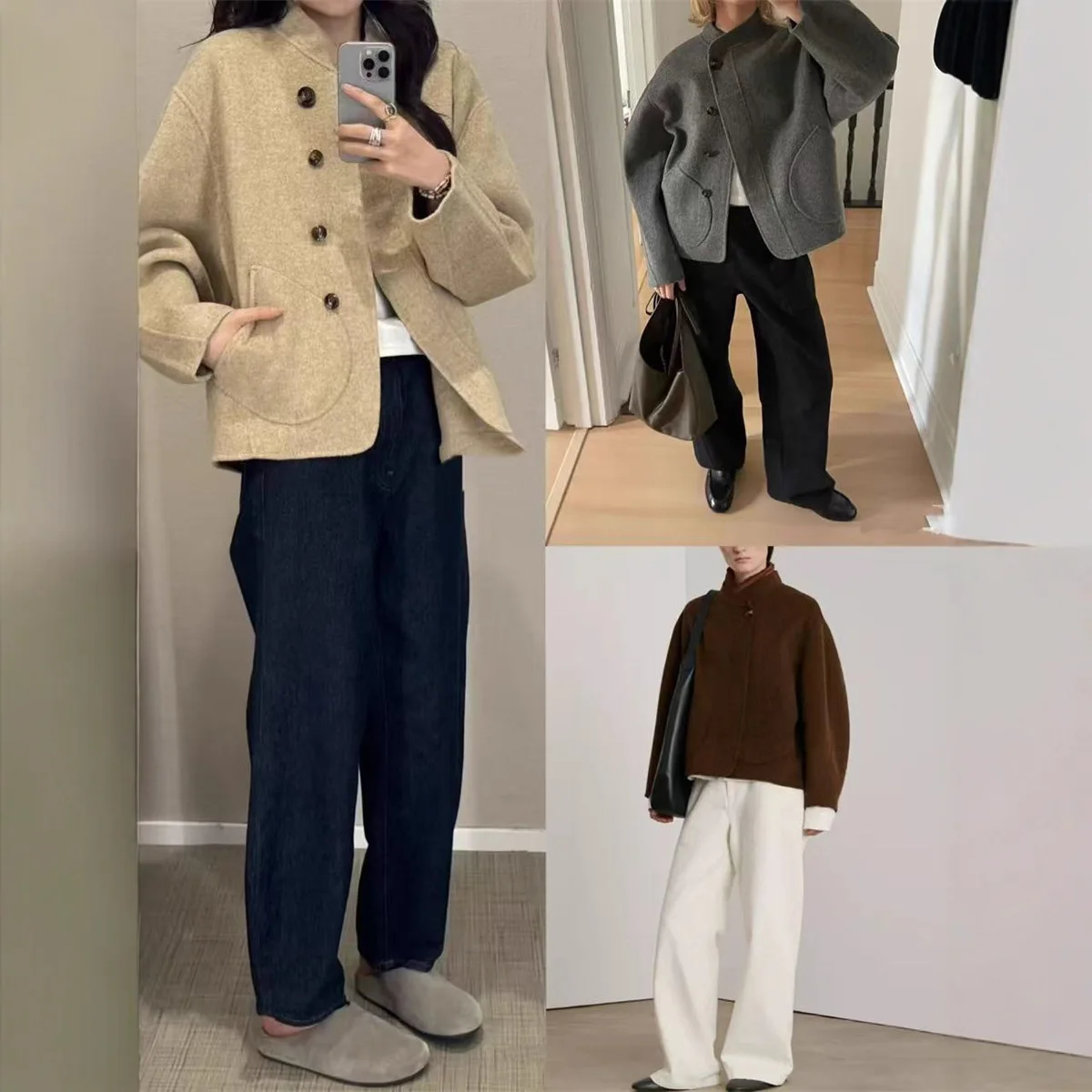 

【Gift Free】2025 Autumn Winter French Niche Retro Stand-Collar Double-Faced Wool Blend Short Jacket for Women