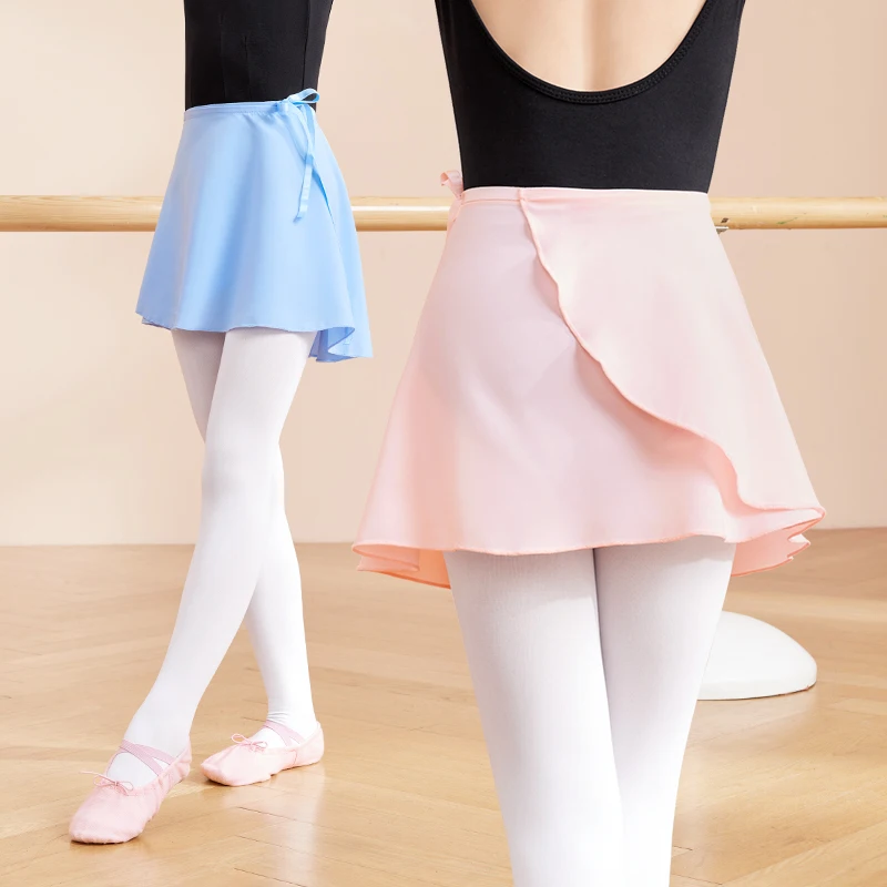 Faldas de Ballet para niñas, falda envolvente de baile con lazo elástico para niños, falda de gasa para niñas, vestido de tutú de Ballet