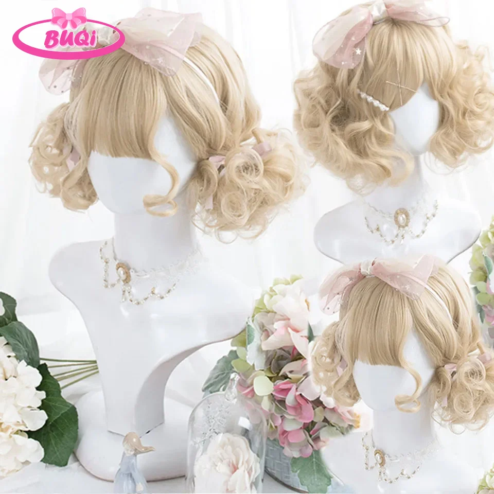 Buqi Synthetische Lolita Pruik Dames Korte Bob Regenboog Haarkleur Lolita Schattige Jk Spot Geverfd Kort Krullend Haar Pruiken Voor Vrouwen Hitte-Res