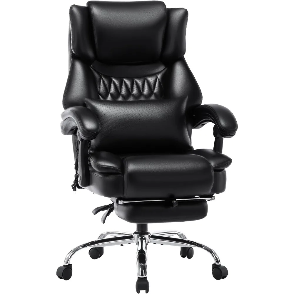 

high back massage reclining office chair with footrest - executive computer home desk massaging lumbar cushion, adjustable angle