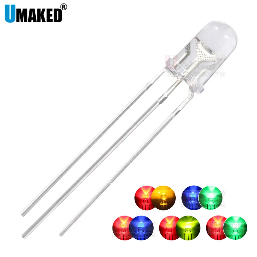 

1000pcs 5mm LED Light Emitting Diode Lamp Bulb Bicolor two color Common Anode Cathode Transparent Diffused Micro Indicator 3V