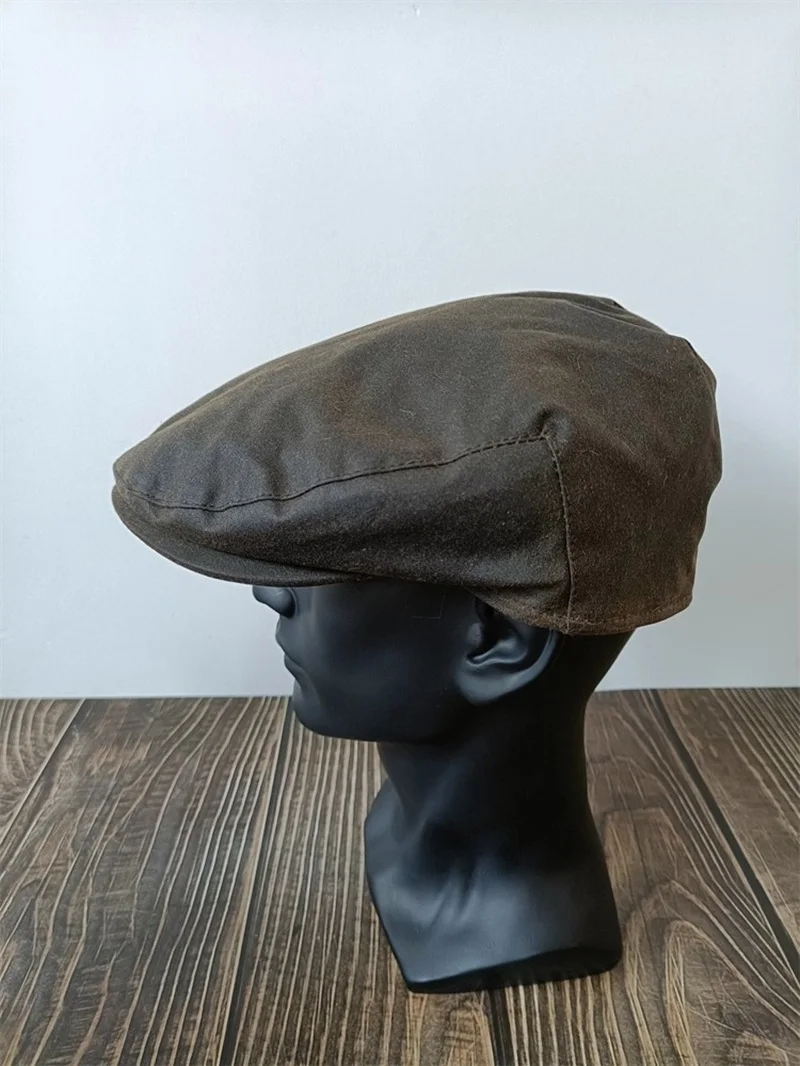 Britain Wax Canvas Baseball Cap, Black/Brown Color Windproof /Waterproof  Vintage Flat Top Hat With oversize