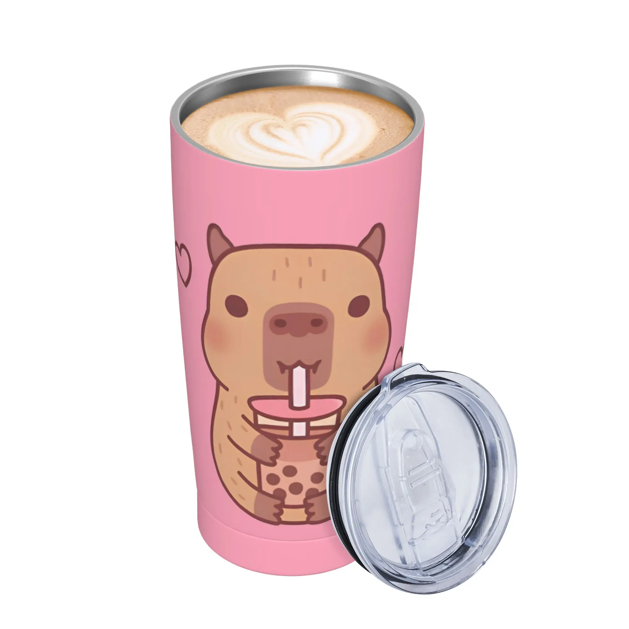 Vaso Térmico con Tapa y Pajita de 20oz con Diseño de Capibara Adorable que Ama el Bubble Tea, Taza de Café al Vacío para Oficina y Hogar