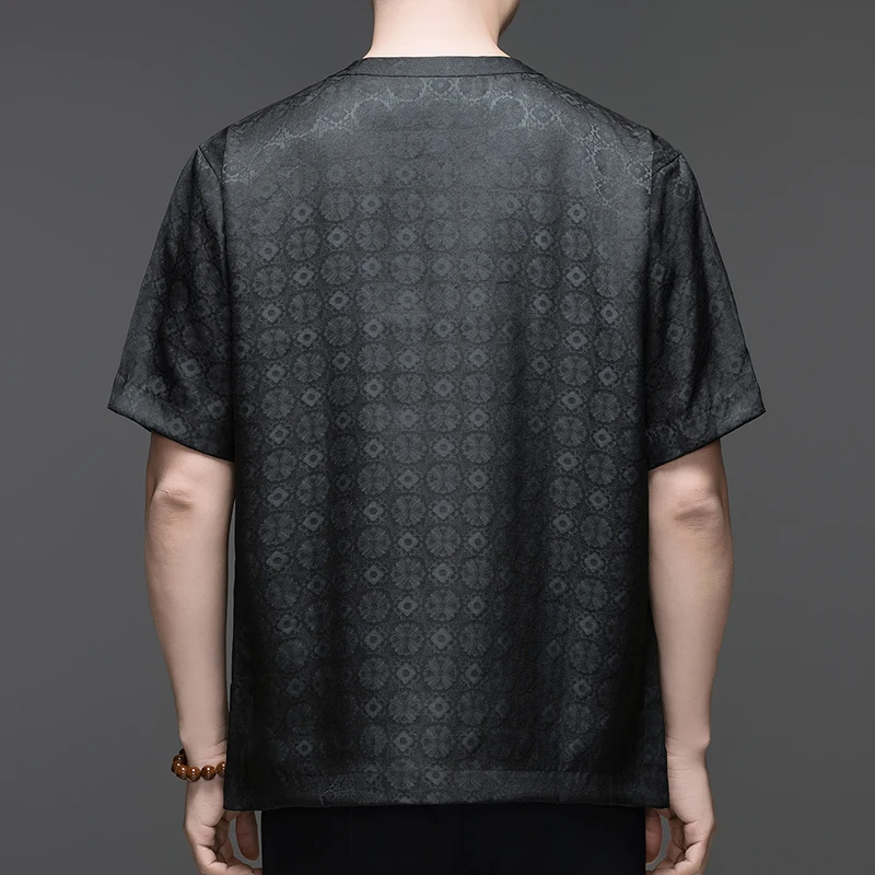 Mulberry Silk 100% Premium T Shirt For Men Short Sleeve Loose Fit Summer Quality Lightweight Coolness V-Neck Camisetas De Hombre