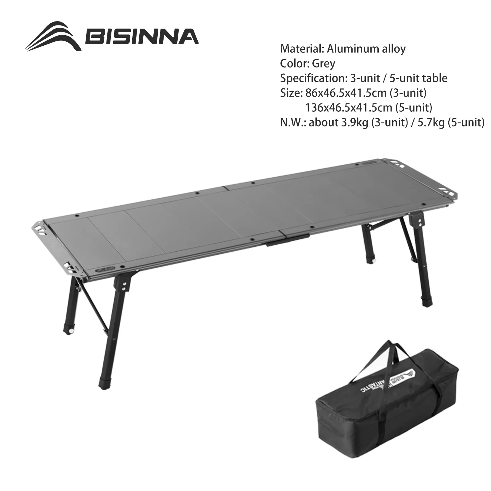 BISINNA Outdoor Camping IGT Tisch 3/5-teilig Tragbarer Aluminium-Klapptisch Multifunktionaler Verstellbarer BBQ-Picknicktisch