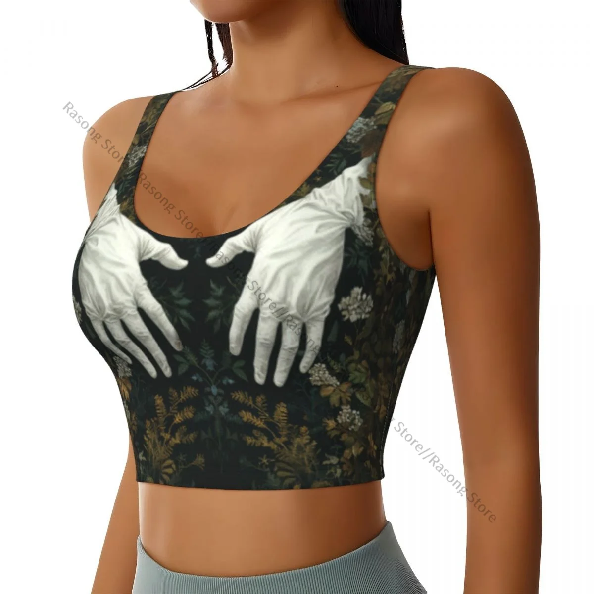 Yoga Vest Women Gym Sports Crop Tops Hands In White Gloves With Flowers Streetwear Workout Breathable Tank Top Female