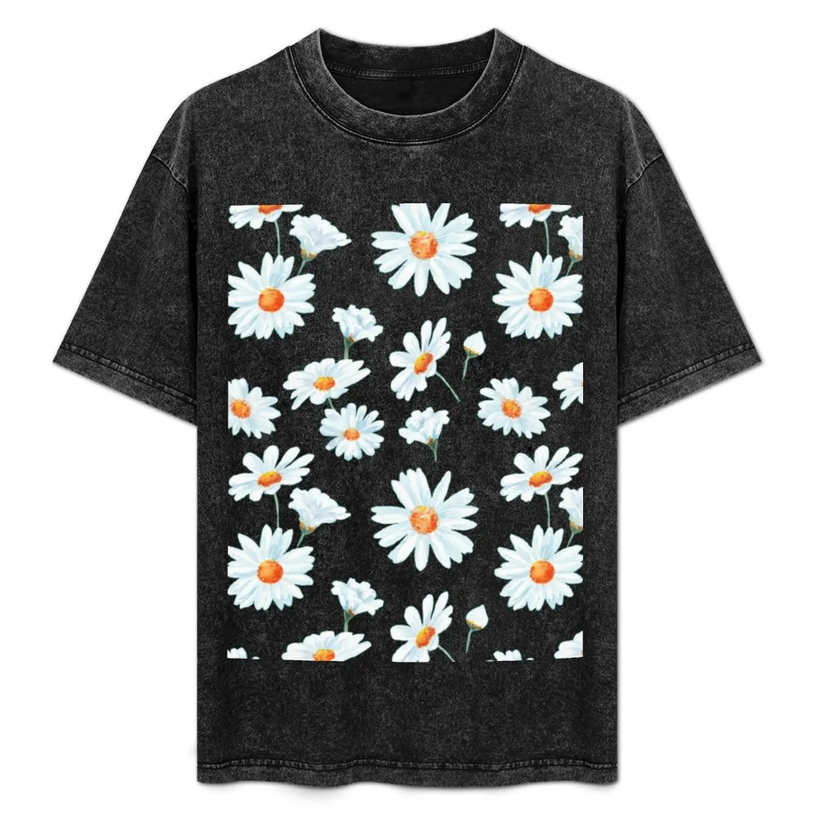 Floral pattern, Watercolor chamomile seamless T-Shirt graphics new edition anime shirts men