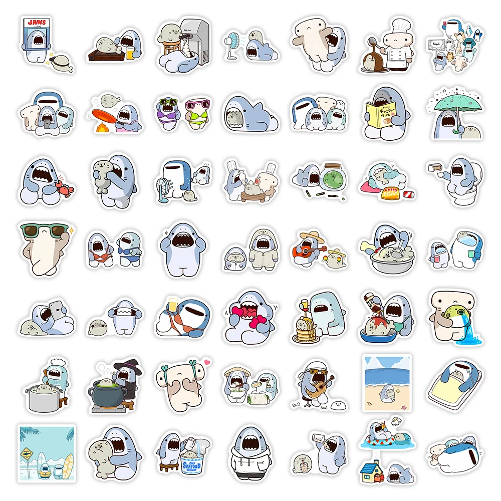 Cute Cartoon Sharks Friends Stickers Cool Graffiti Decals DIY Skateboard Laptop Luggage Cup Bike Motorcycle Phone PVC Waterproof