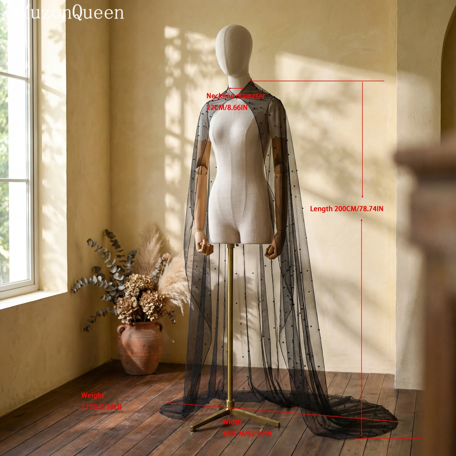 TOPQUEEN Elegant Bride Pearl Shawl Top Women Coat Black Party Dress Outerwear Indoor Wedding Accessories Customizable Vg17a image 6