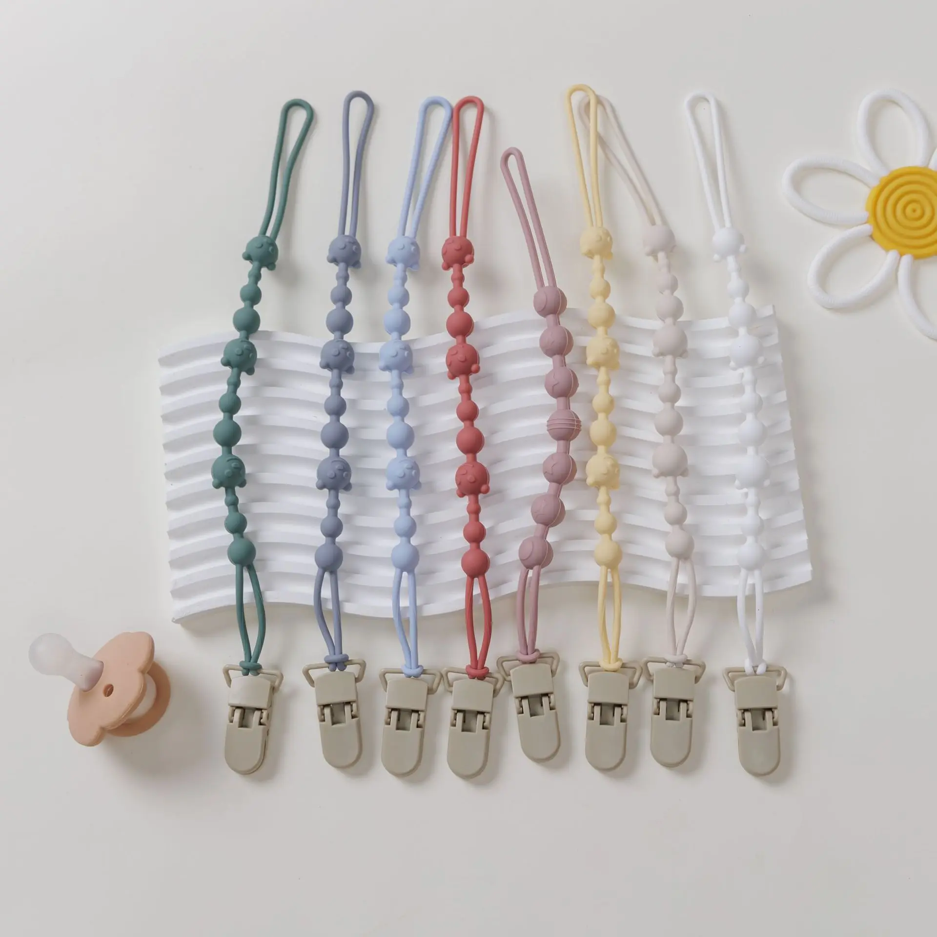 Baby Soothing Silicone Pacifier Clip Soft Flexible Pacifier Leash with Clip Anti-loss Baby Stroller Teether Newborns Biting Toy