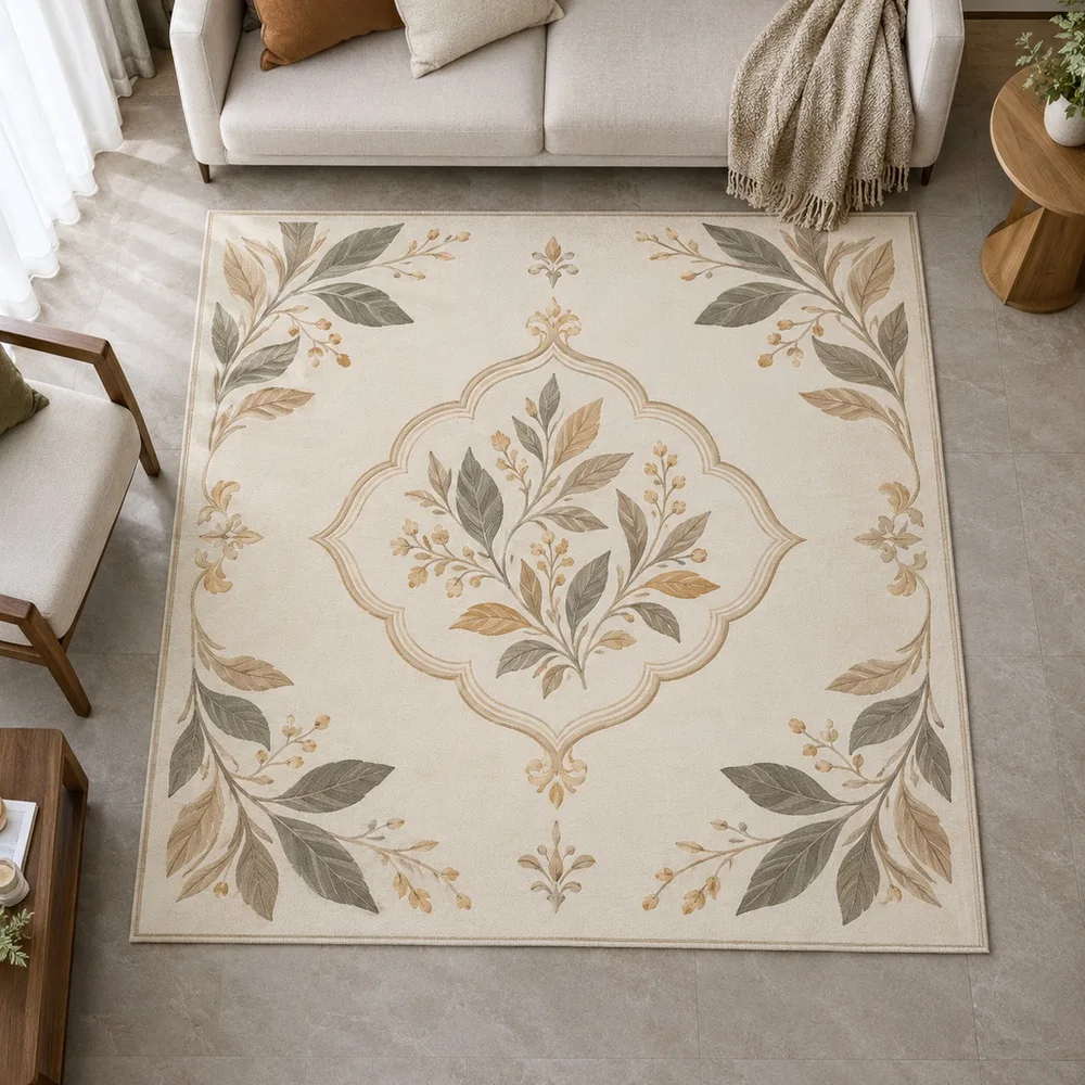 VIKAMA Door Mat Cream White Leaf Outline Sketch Elegant Foldable Sofa Guest Room Sunroom Reading Nook Room Decor