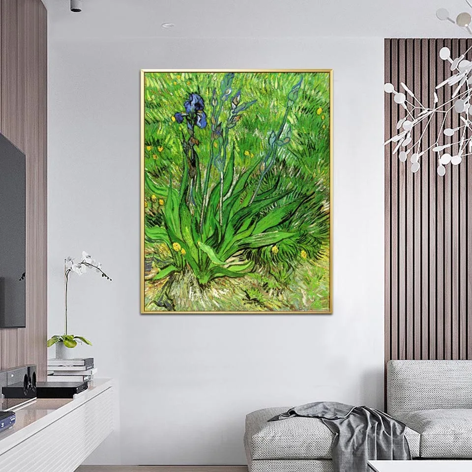 Hand-painted high quality reproduction of The Iris by Van Gogh Flowe oil painting on linen canvas Landscape painting for home