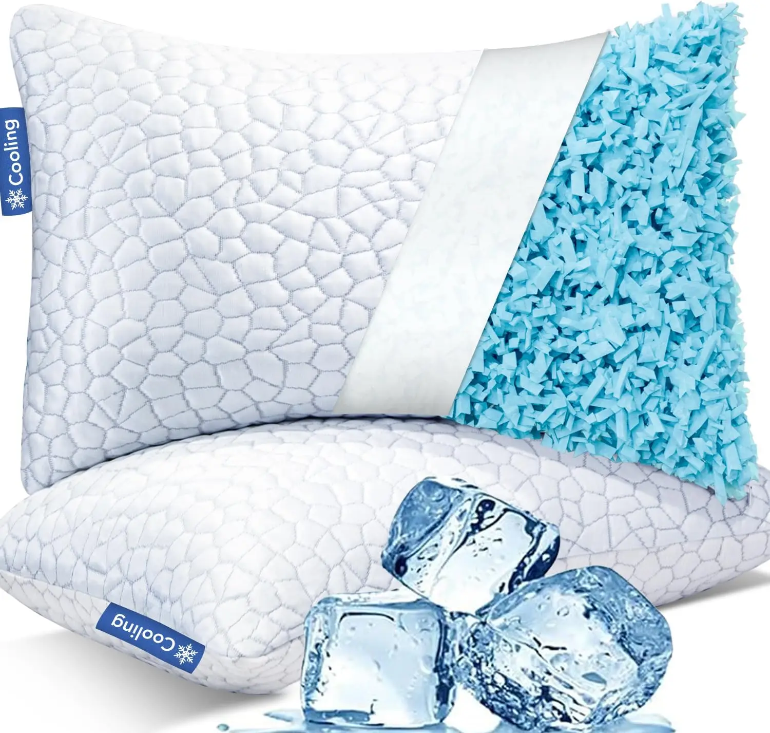 

Cooling Pillows for Sleeping 2 Pack, Shredded Memory Foam Bed Pillows Queen Size Set of 2, Gel Pillow for Hot Sleepers Co