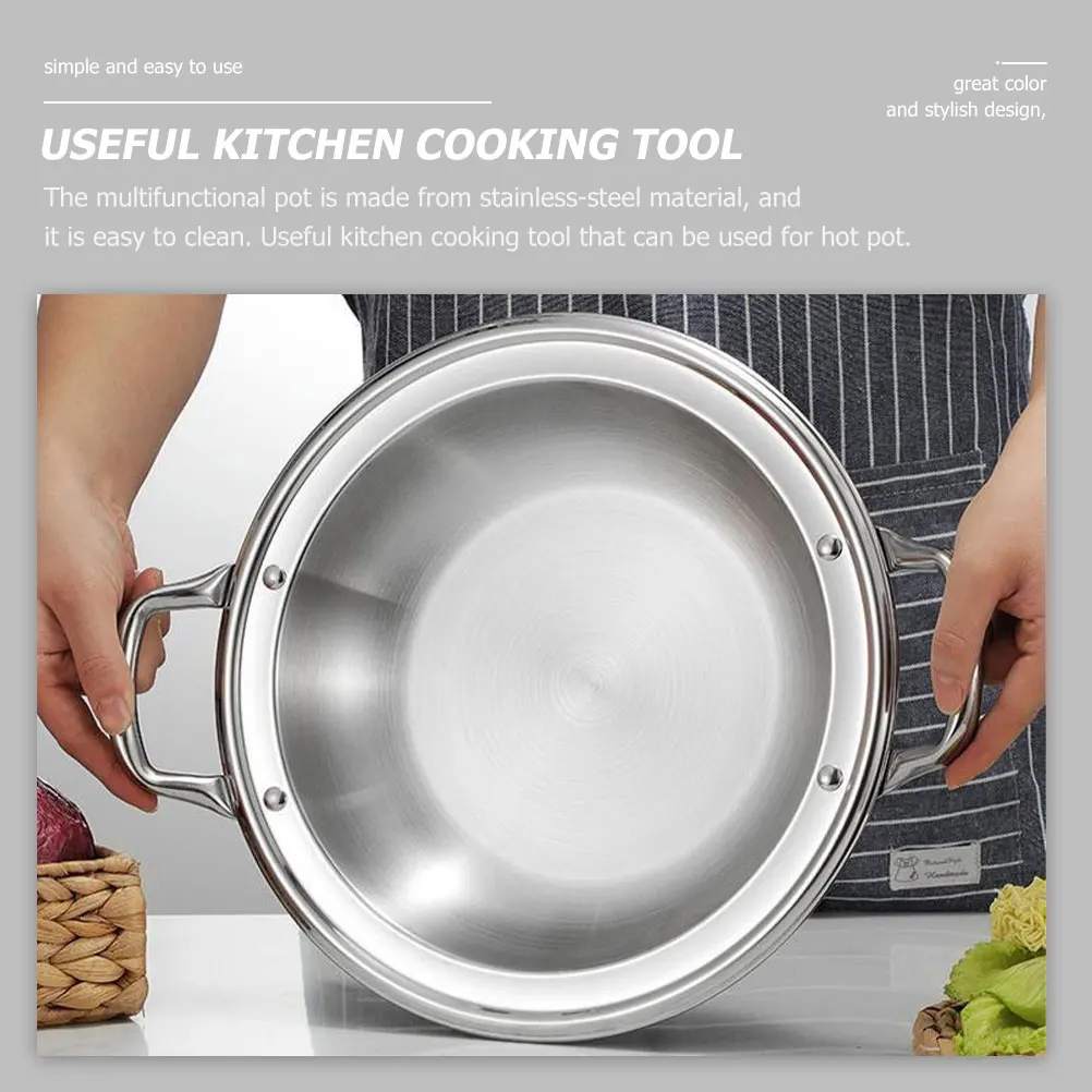

Stainless Steel Shallow Pot Multi-Function Cooking Pan For Seafood Hot Pot Household Use Kitchen Supply Convenient Paella