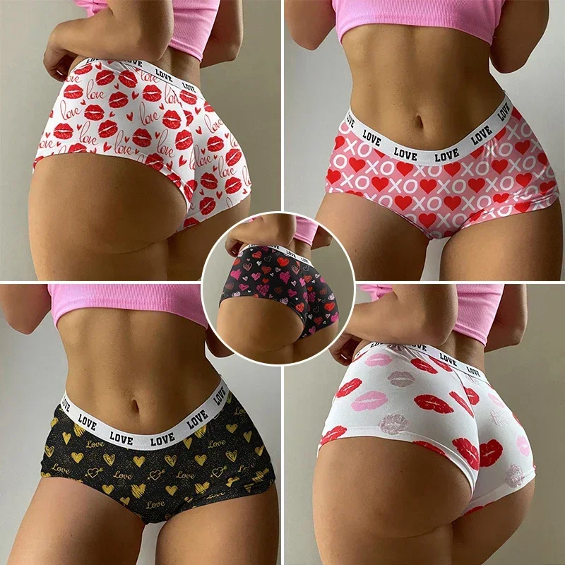 

Sexy Print Lingeries Underpants Valentine's Day Panties for Women Underwear Knickers Girls Comfort Briefs Ladies Seamless Shorts