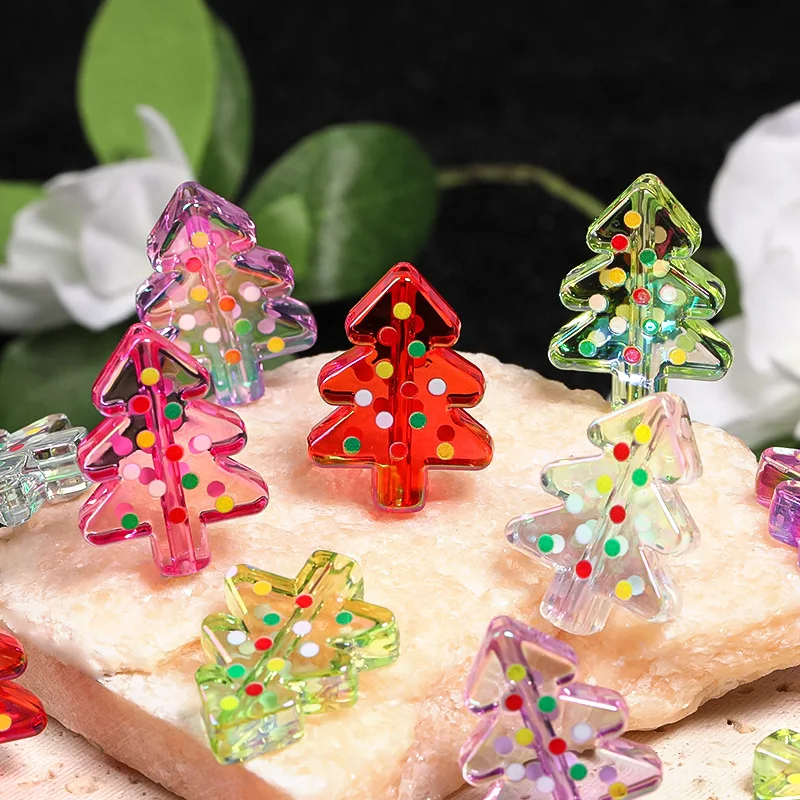 100PCS 20x27mm Acrylic Double Sided Polka Dot Christmas Tree Beads DIY Christmas Accessory Phone Chain Bead Jewelry Accessories