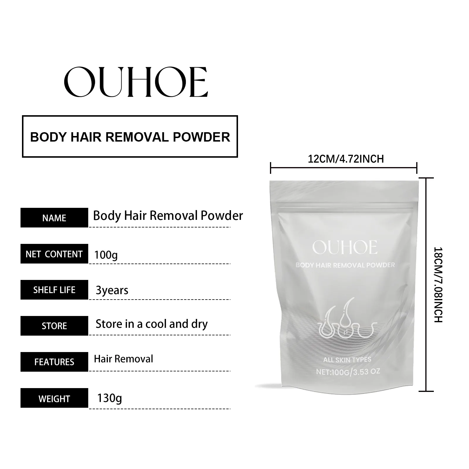 Gentle Hair Removal Powder for Body Smooth Skin Depilatory for Legs Arms Lips Hair with Moisturizing Formula for Silky Soft Skin