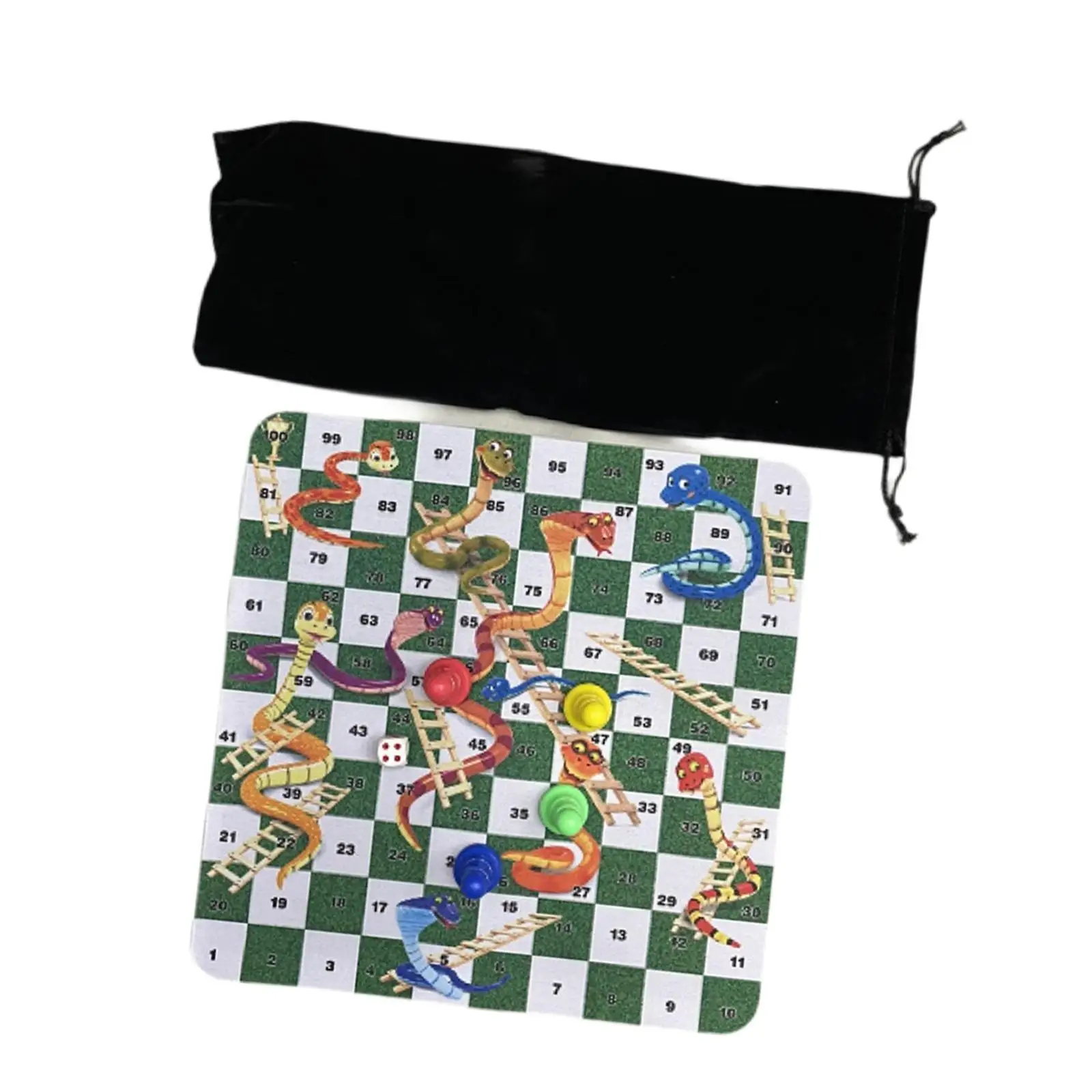 

Snakes and Ladders Board Game Set Family Fun Toys for Kids and Adults Gift Chessboard 24cm with Storage Pouch Traditional