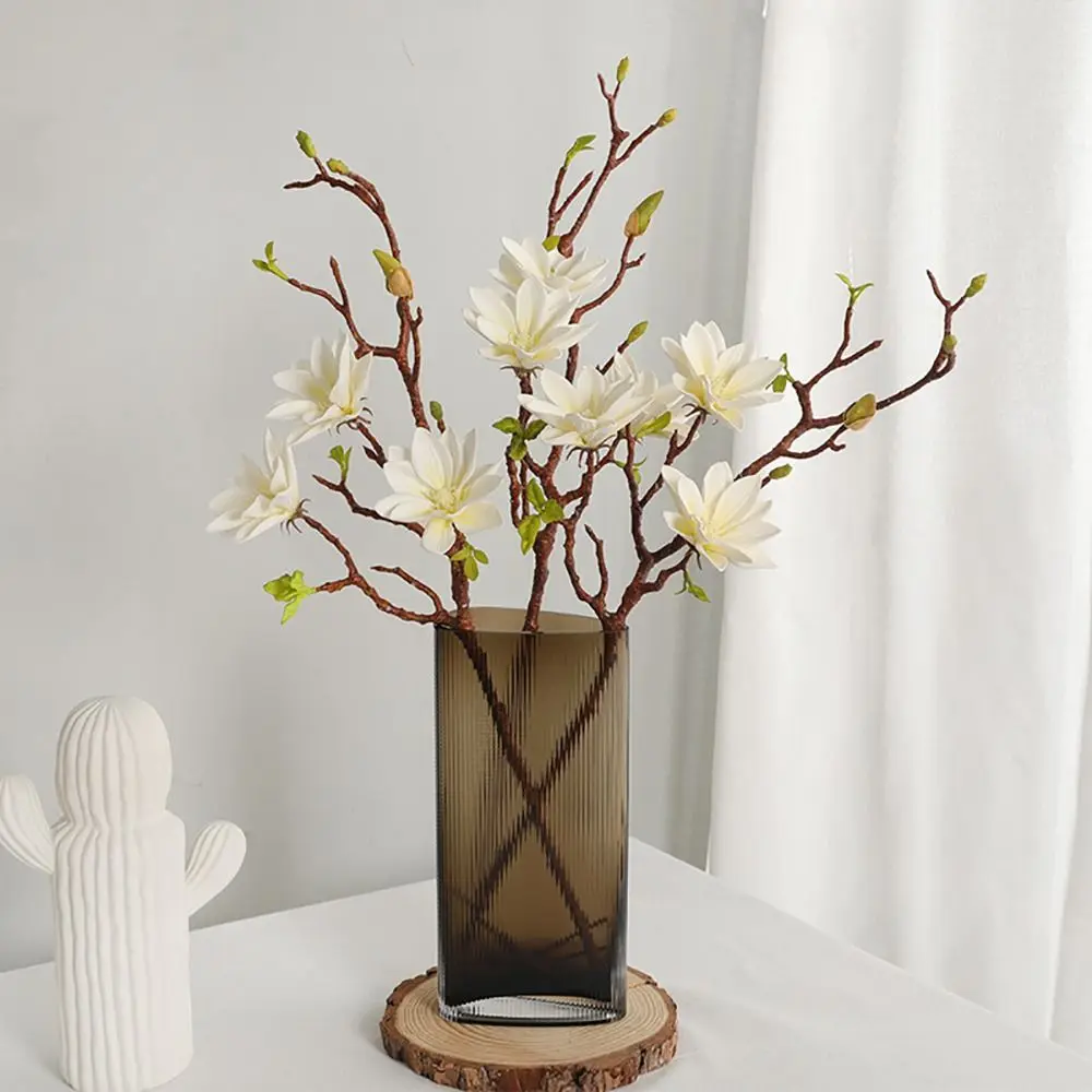 3 Heads Artificial Magnolia Flower Accessories Multicolor Faux Lotus Flower Yulan Flower Green Leaves Simulation Flower Stem