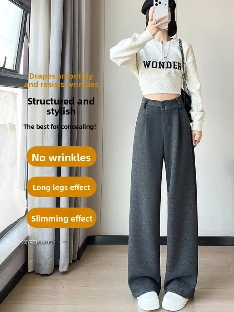 กางเกงขายาวทรงตรงเอวสูงสำหรับผู้หญิง ฤดูใบไม้ร่วง ฤดูหนาว ทรงหลวม ใส่สบาย ช่วยให้ดูผอม  ความยาวคลุมเท้า ให้ความอบอุ่นในฤดูหนาว...