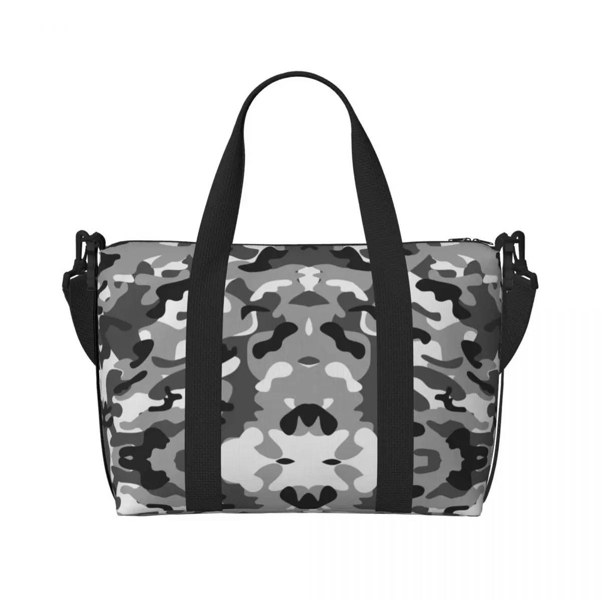 

Custom Grey Camouflage Beach Tote Bag for Women Military Army Camo Large Compartment Beach Gym Travel Bags