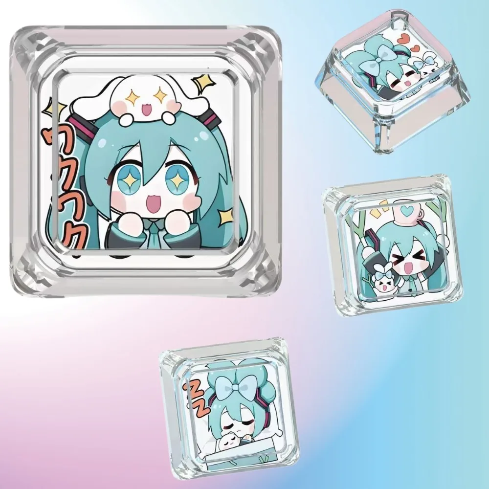 Tecla Transparente con Diseño de Anime Hatsune Miku para Teclado Mecánico de Eje Cruzado, Tecla Personalizada con Diseño de Dibujos Animados