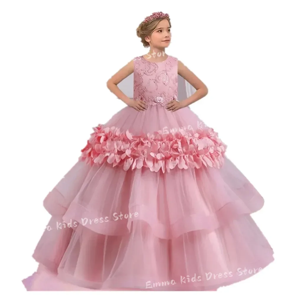 DROIS Lovely Floral Child Flower Girl Dress Princess Costumes for Wedding Birthday Party Baptism First Communion Gown