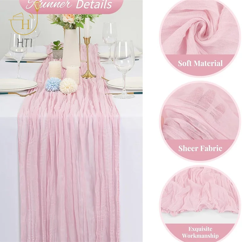 90*300cm Cheesecloth Dining Party Christmas Gauze Table Runner Wedding Semi-Sheer Vintage Banquet Arches Cake Table Decor