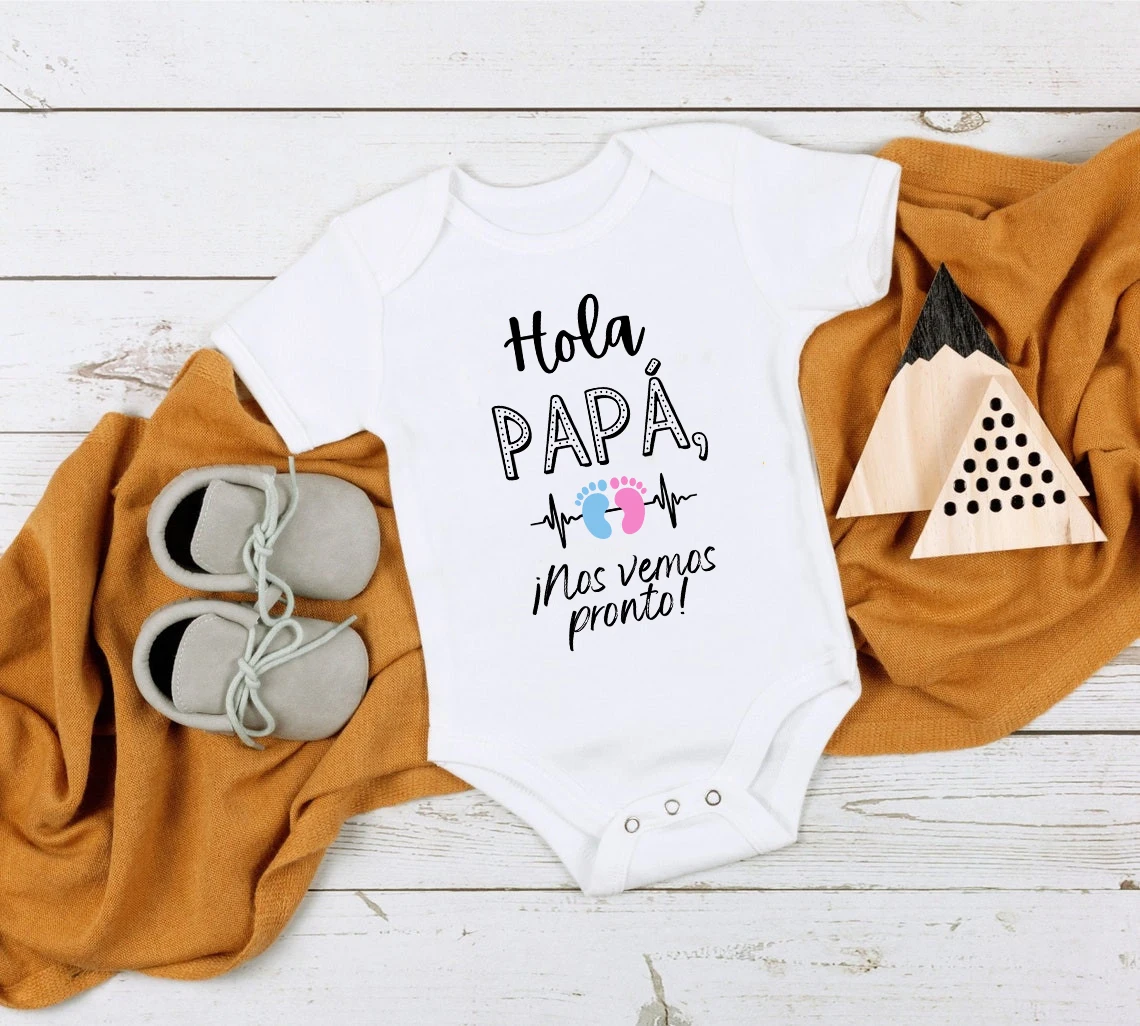 Hello Dad We'll See You Soon Baby Announcement Newborn Bodysuit Pregnancy Reveal Clothes Baby Coming Soon Gifts