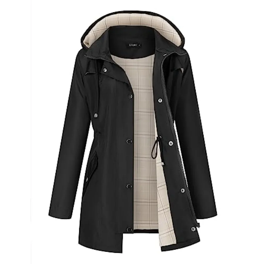 

LOMON Women Waterproof Outdoor Hiking Raincoat Women Lined Rain Jacket Lightweight Hooded Jackets Trench Coats