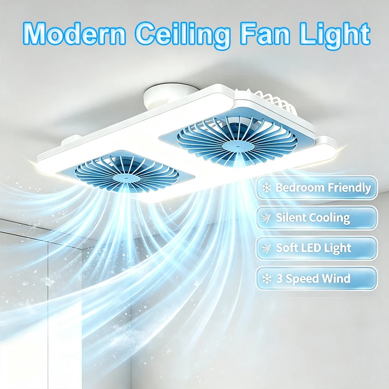 60w Double Fans Light Smart Led Ceiling Fans With Remote E27 Socket Low Floor For Living Room Bedroom Dining Room Fan Fixture