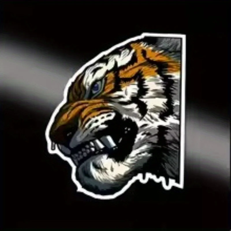 2D Tiger Graphic Sticker, Black Background White & Orange Design, Self-Adhesive Vinyl Decal for Car Personalized Decoration