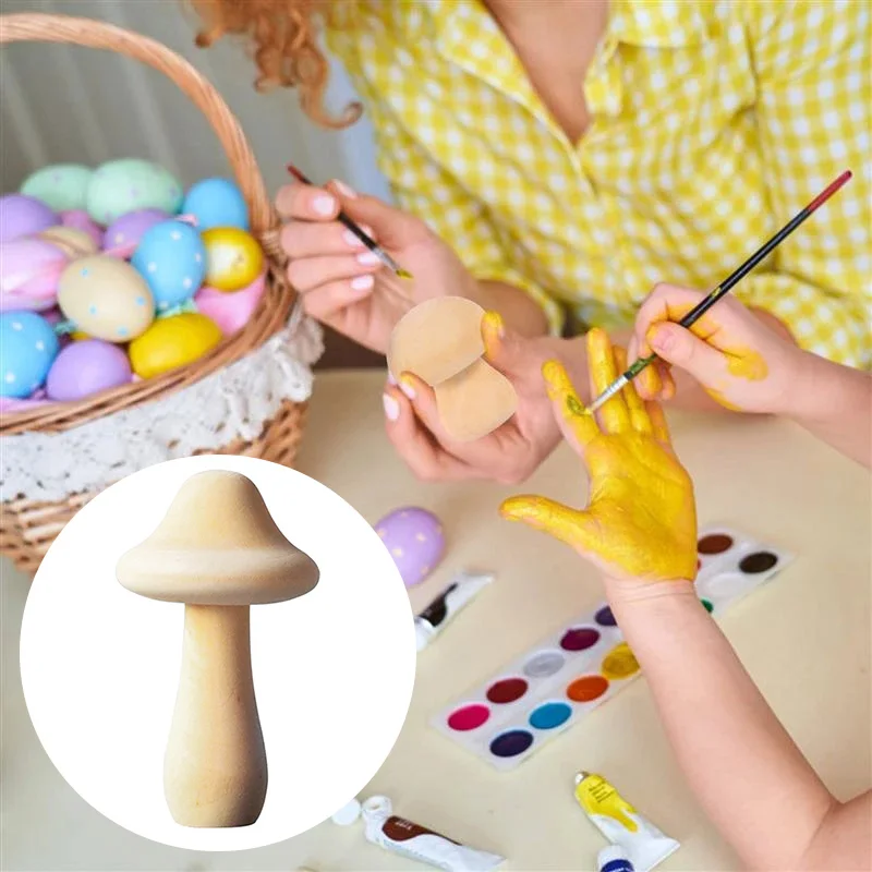 Wooden Mushroom Unpainted Diy Crafts Wood Kids Toy Natural Wood Statue Painting Figurine Ornaments Home Decoration