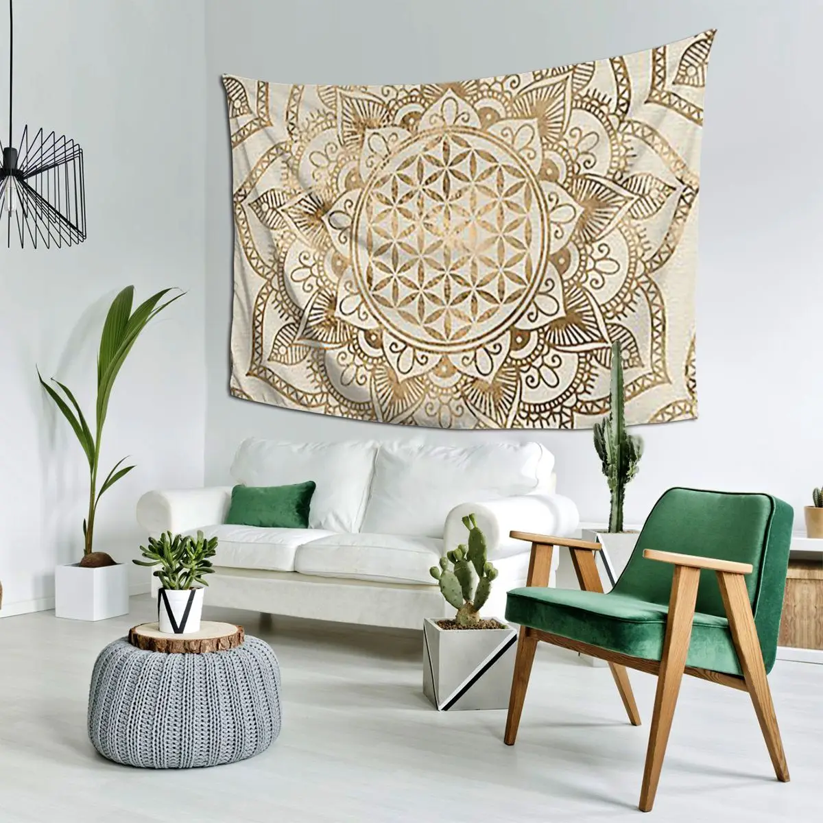 Flower Of Life In Lotus Pastel Golds And Canvas Tapestry Hippie Wall Hanging Aesthetic Home Decoration Tapestries Living Room