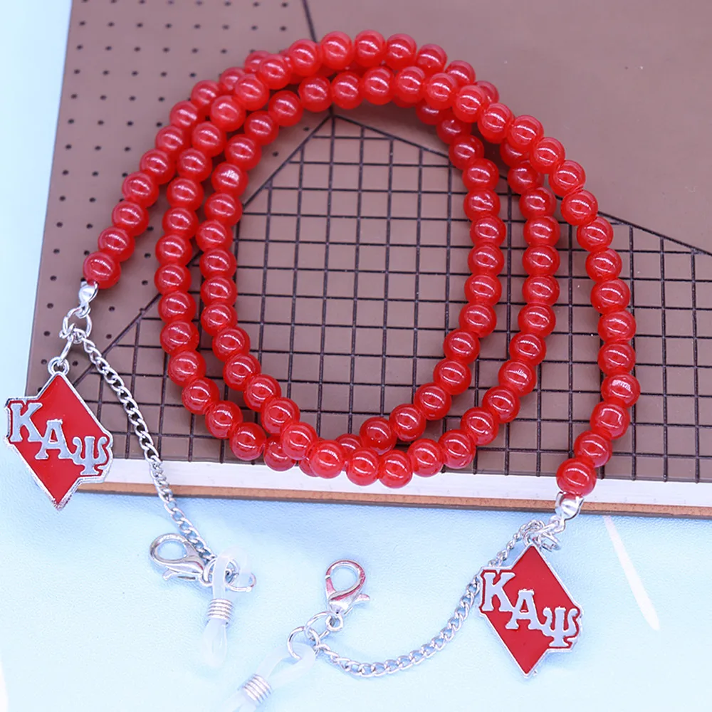 New Arrival Handmade Red Glass Beads Greek Club Fraternity Symbol Organization Men Sun Glasses Chain Mask Lanyard Chains