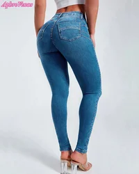New High Waist Slim Fit Elastic Shaped Feet Pants Skinny Women's Jeans Streetwear Fashion Trousers Denim Pencil Pants