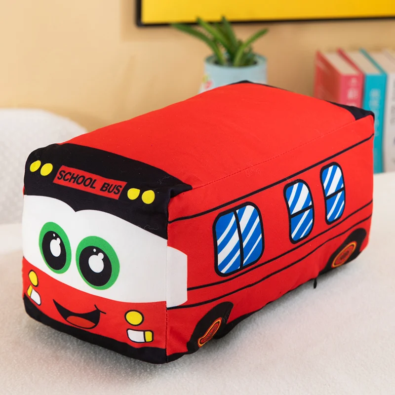 Kawaii a variety of colorful bus model plush toys filled with soft plush pillows decorated by a creative birthday gift for boys