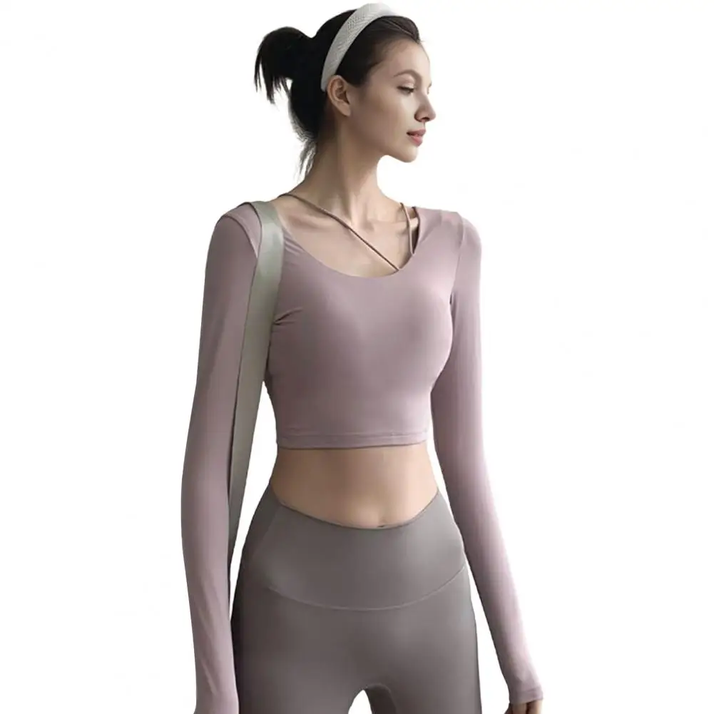 

Sport T Shirt High Elastic Yoga Tops with Padding for Women Sexy Back Long Sleeve Athletic Wear for Gym Fitness Running