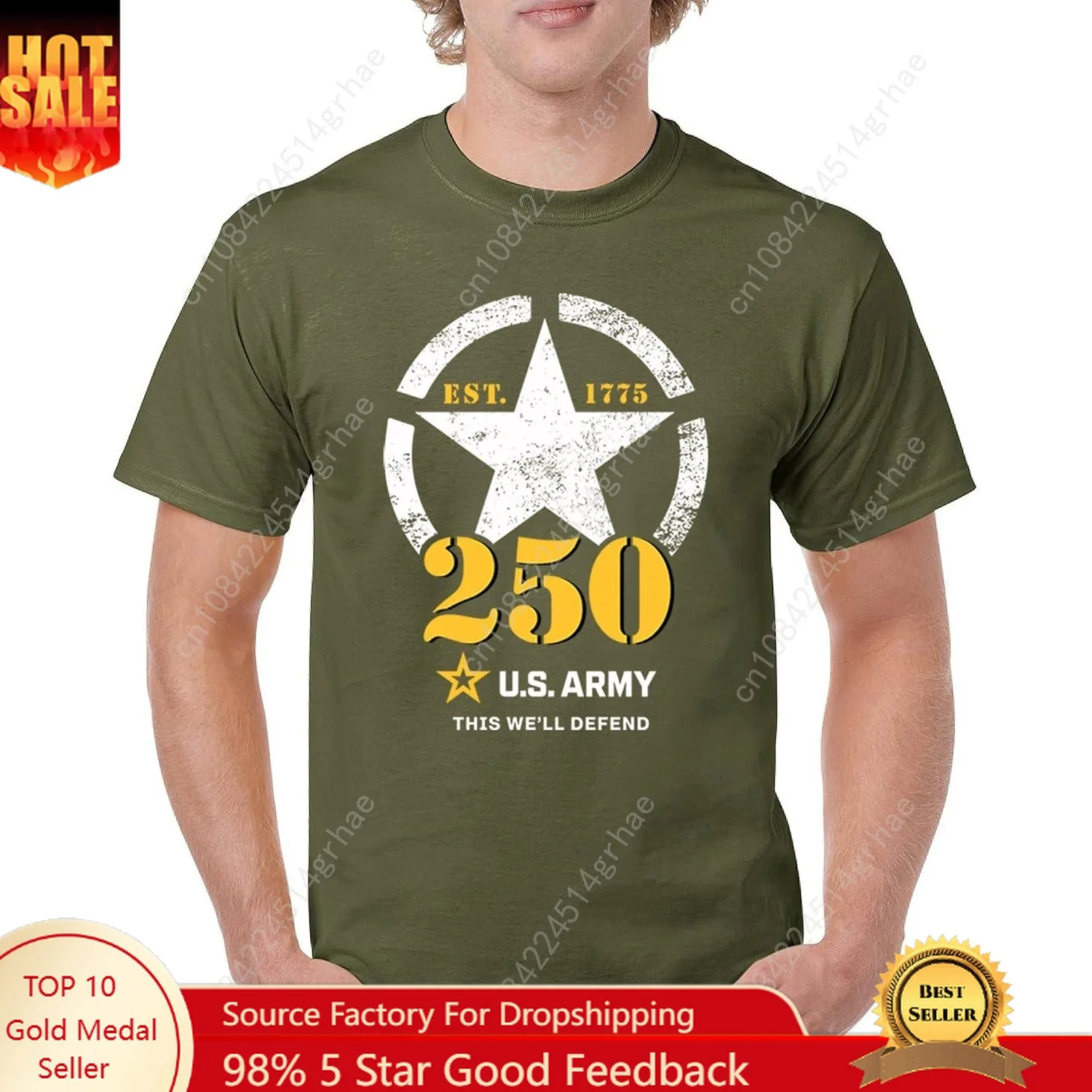 

US Army 250th Logo Men's T-Shirt Anniversary Military Veteran American Pride Est 1775 Patriotic Armed Forces Men's Tee