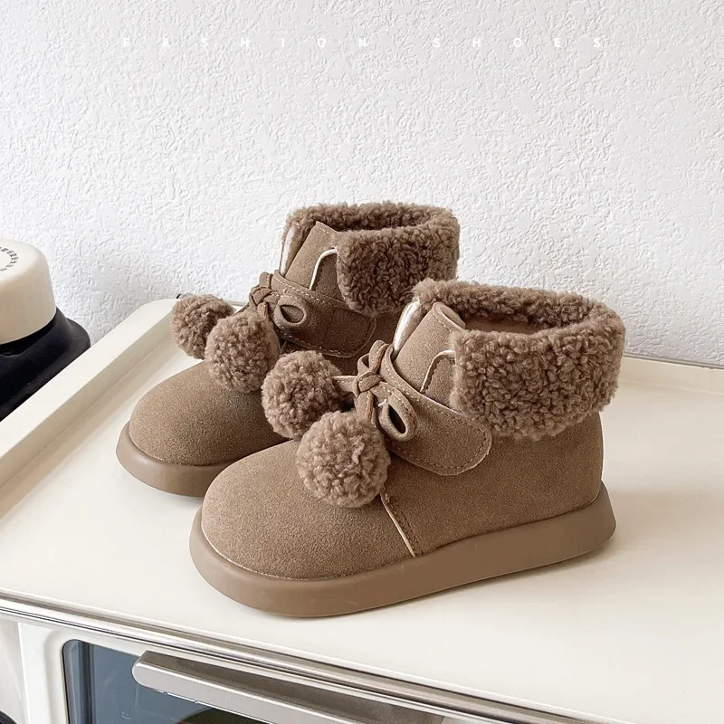 Kids Popular  Furry Shoes Girls Warm Snow Boots Thick Fleece Lined Snow Boots Toddlers Fleece Lined Warm Cotton Shoes Children
