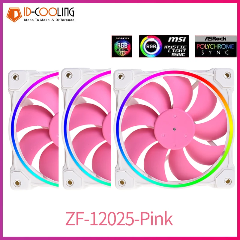 ID-COOLING ZF-12025-PINK Fans 120mm ARGB Temperature Control Fan Water Cooling Air Cooler Radiator for PC Case Fan