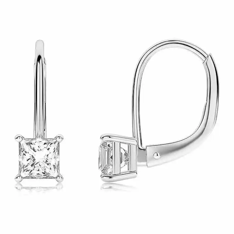 

LB012 Square Princess Cut Cubic Zirconia Drop Dangle Leverback Bridal Earrings for Women