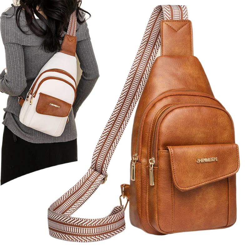 

Retro Fashion Chest Bag 2024 New Casual Soft Leather Chest Bag Single Shoulder Oblique Straddle Bag Multi Pocket Travel Backpack