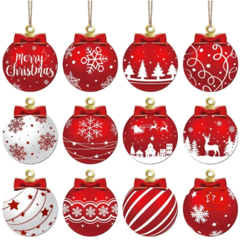 

12/24PCS Wooden Christmas Round Pendant Xmas Snowman DIY Party Decoration Yard Christmas Tree Craft Decor Home New Year Gifts