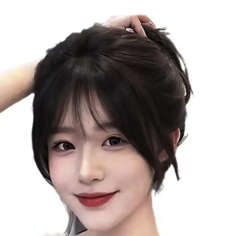 합성 가짜 보이지 않는 에어 뱅 헤어 익스텐션 프론트 프린지 헤어피스 블랙 브라운 여성용 액세서리